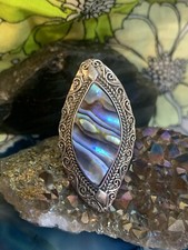 LARGE STERLING SILVER VIBRANT ABALONE SHELL RING SZ 8.25