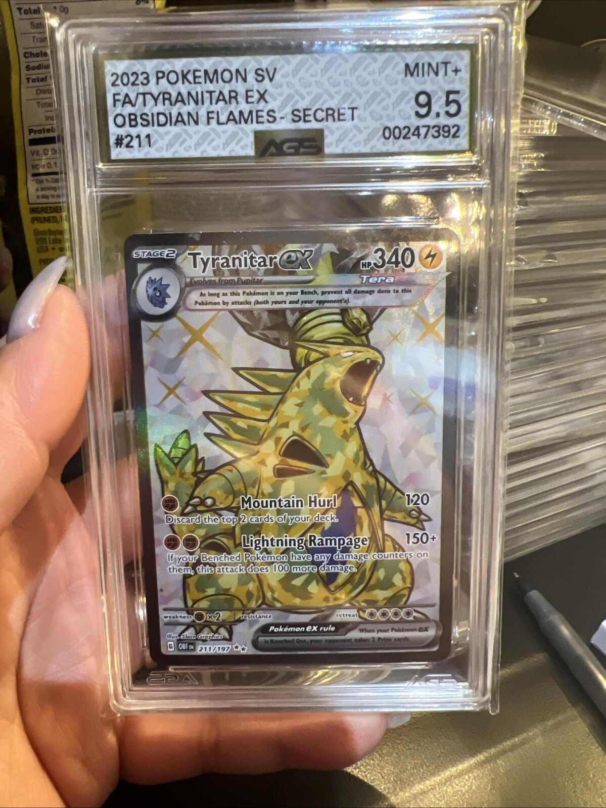 2023 POKEMON OBF EN-OBSIDIAN FLAMES ULTRA RARE #211 TYRANITAR EX PSA 10
