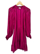 MISA Los Angeles Lara Mini Dress Solid Stripe Fuschia Pink Size Small Pockets