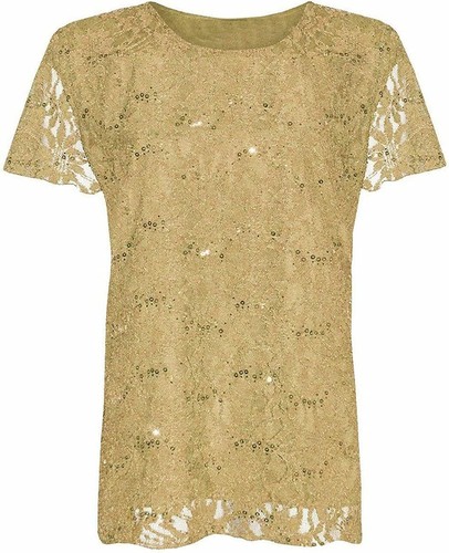 Womens Short Sleeve Floral Lace Lined Sequin Top Ladies Party Top Sizes UK 14-28 - Picture 4 of 12