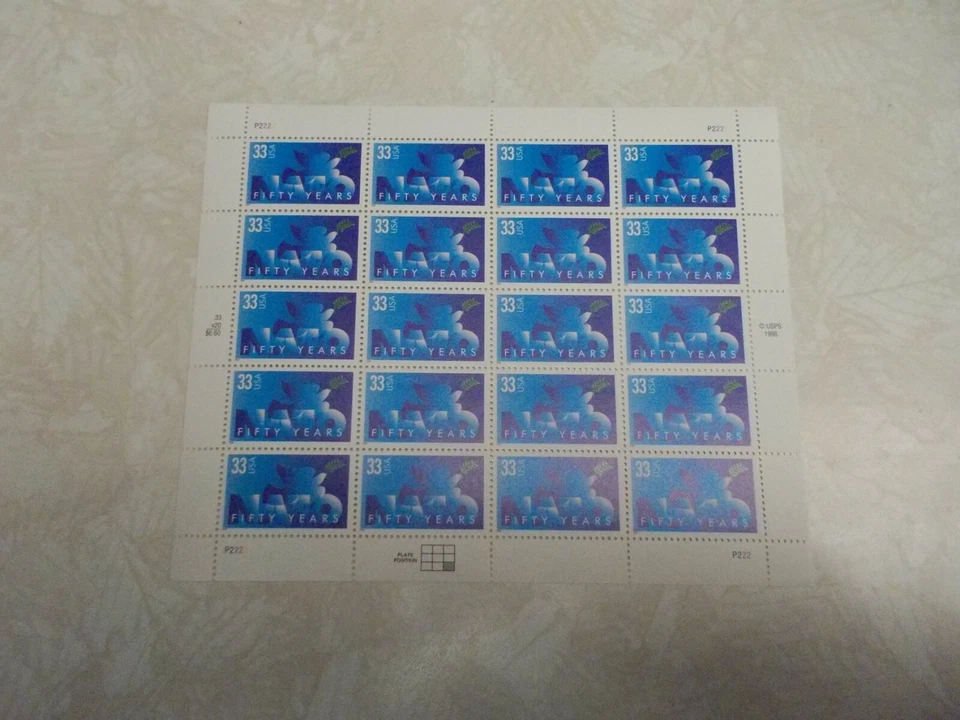 # 3354 1998/99 33 Cent US Postage Stamps Sheet of 20 FIFTY YEARS OF NATO MINT - Image 4 of 4