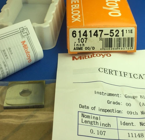 MITUTOYO  614147-521   Square Gage Block 0.107"  ASME 00 w/Cert.🎯Machinist