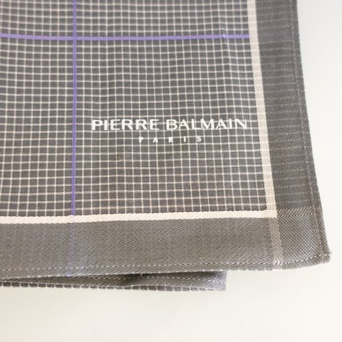 Pierre Balmain Handkerchief Mens Gray Plaid Check Pocket Square Luxury Paris - Picture 2 of 8