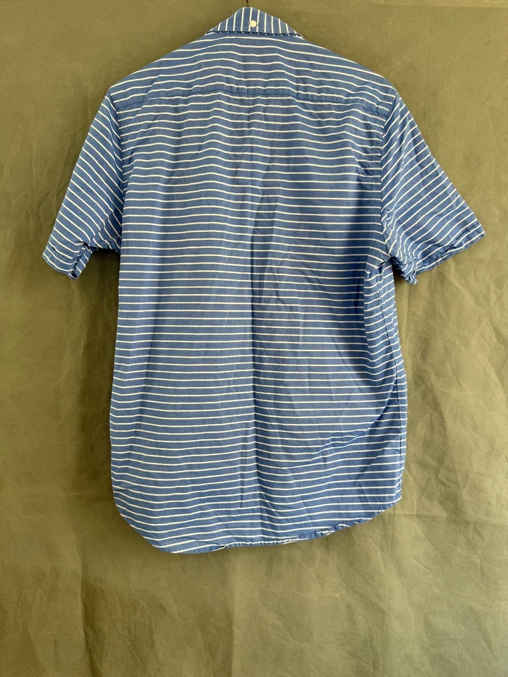 Regatta Sport Logo Cotton Shirt Mens M Striped Blue Short Sleeve - Image 2 of 4