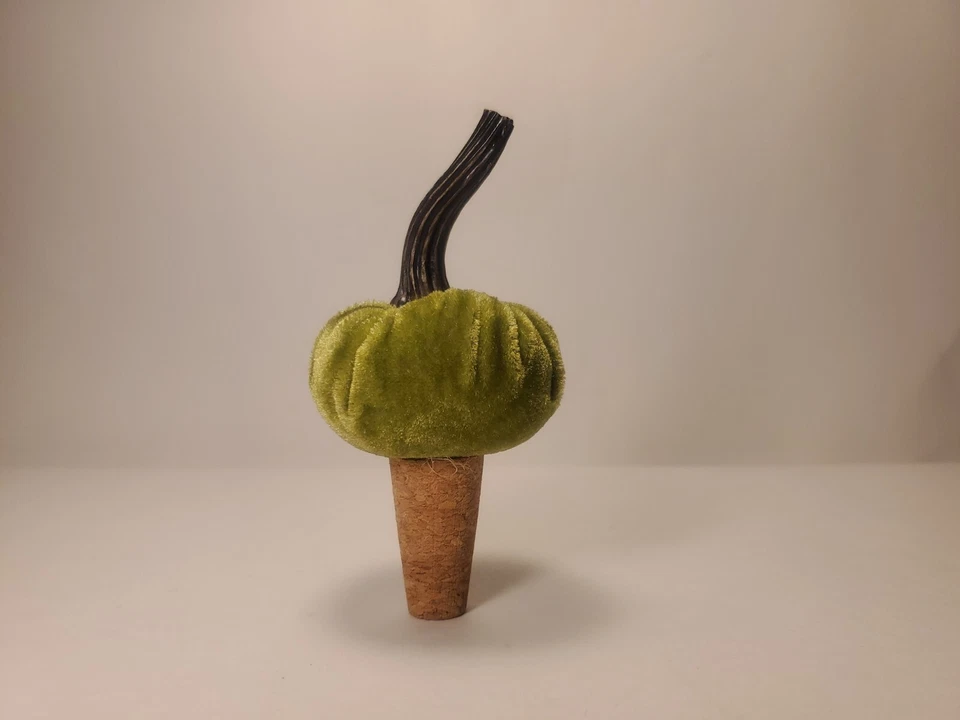 Otoño OTOÑO Acción de Gracias Terciopelo Verde Calabaza Botella de Vino Tapón Vacaciones Foto 2 de 4