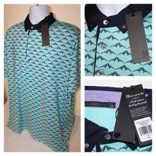 $118 Greyson Polo Golf Shirt Mens XL Siamese Turtle Dove Print Skystone Blue