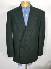 Vintage 40R Double Breasted Hunter Green Gold Tweed Sport Coat Jacket Blazer