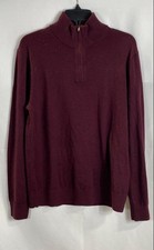 Banana Republic Men's 1/4 Zip Mock Neck Sweater Burgundy Merino Wool NWT Sz M