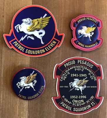VP-11 PEGASUS 3D PVC PATCH, STICKERS, BUTTON COMBO PATRON PATROL SQUADRON ELEVEN