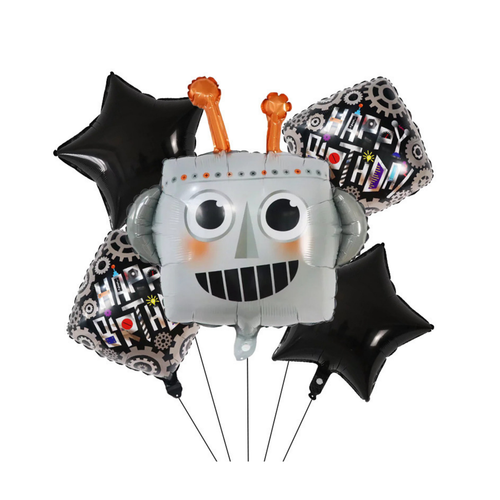 Roboter Geburtstagsfeier Ballon Set Schwarze Sterne und Alles Gute zum Geburtstag Mylar Luftballons - Bild 1 von 4