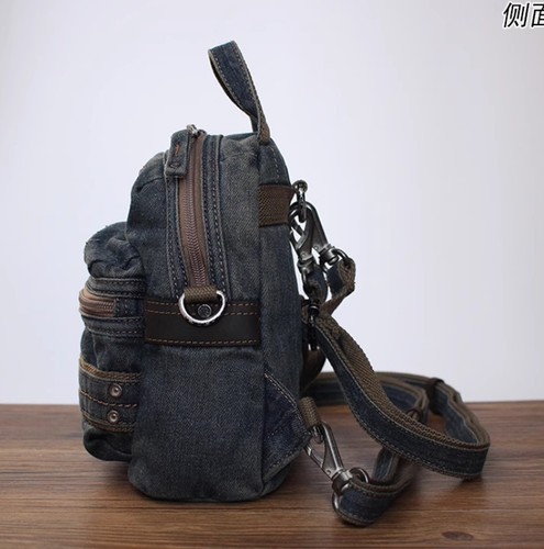 Women Retro Mini Denim Canvas Backpack Casual Travel Bag Fashionable Schoolbag - Picture 6 of 24