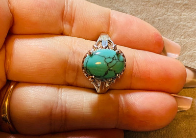 925 Silver Turquoise Ring Size 9.5 Natural Stone Oval Blue Jewelry New