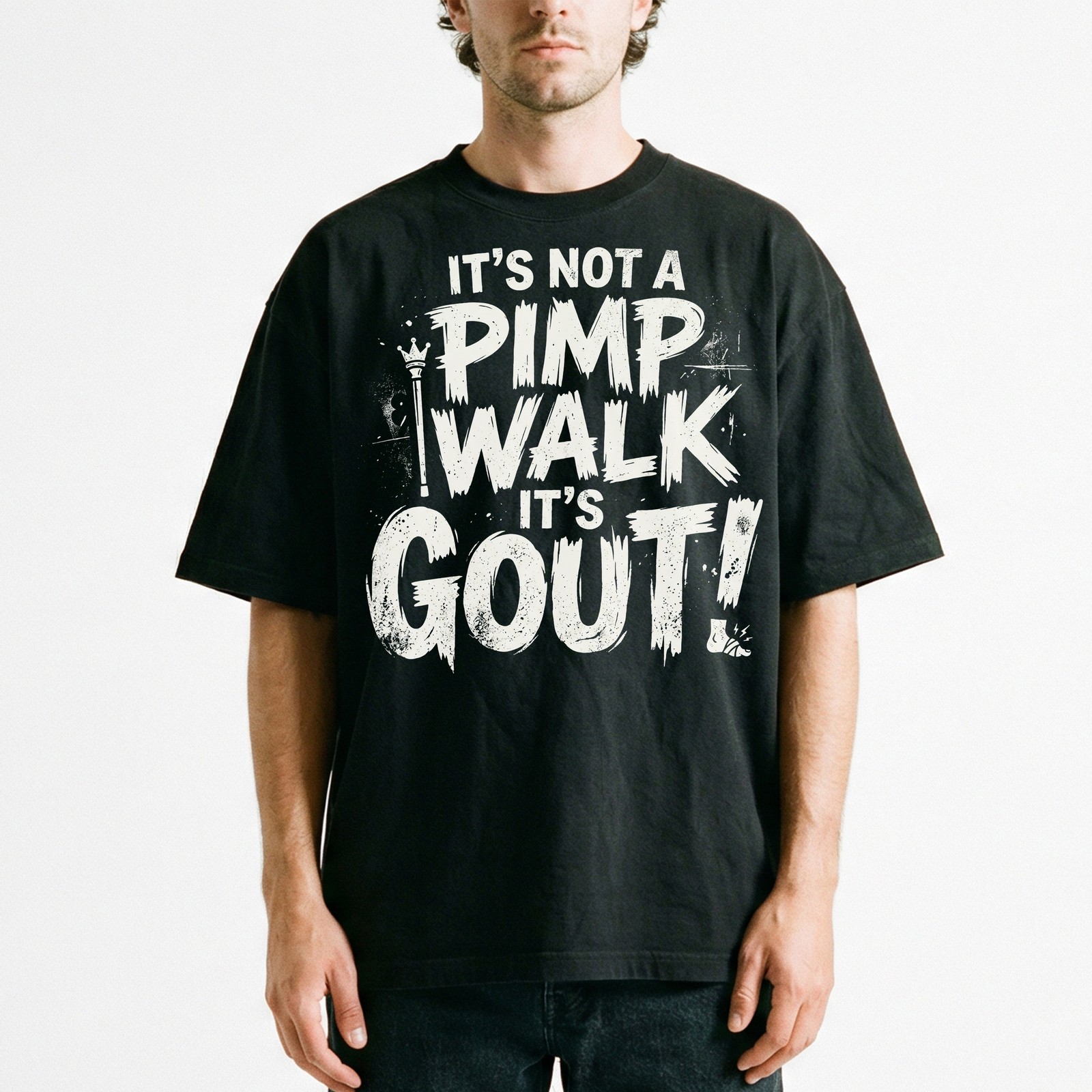 Funny pimp walk gout humor retro distressed sarcastic t-shirt medical joke tee