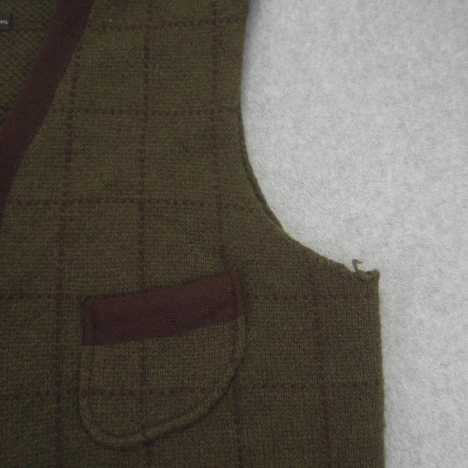 RRL Ralph Lauren Vest Mens Large Green Lambswool Knit Windowpane Pockets Sweater - Image 4 of 4