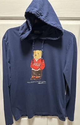 Polo Ralph Lauren Men's Polo Bear Jersey Hooded Shirt Navy Small *Note - Image 1 of 4