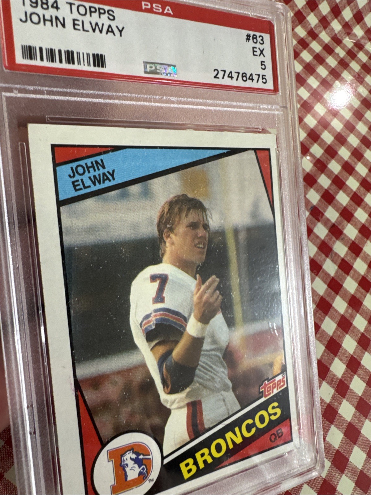 John Elway PSA 5 Rookie Vintage Topps Football Card 1984 NFL Denver Broncos RC view 7