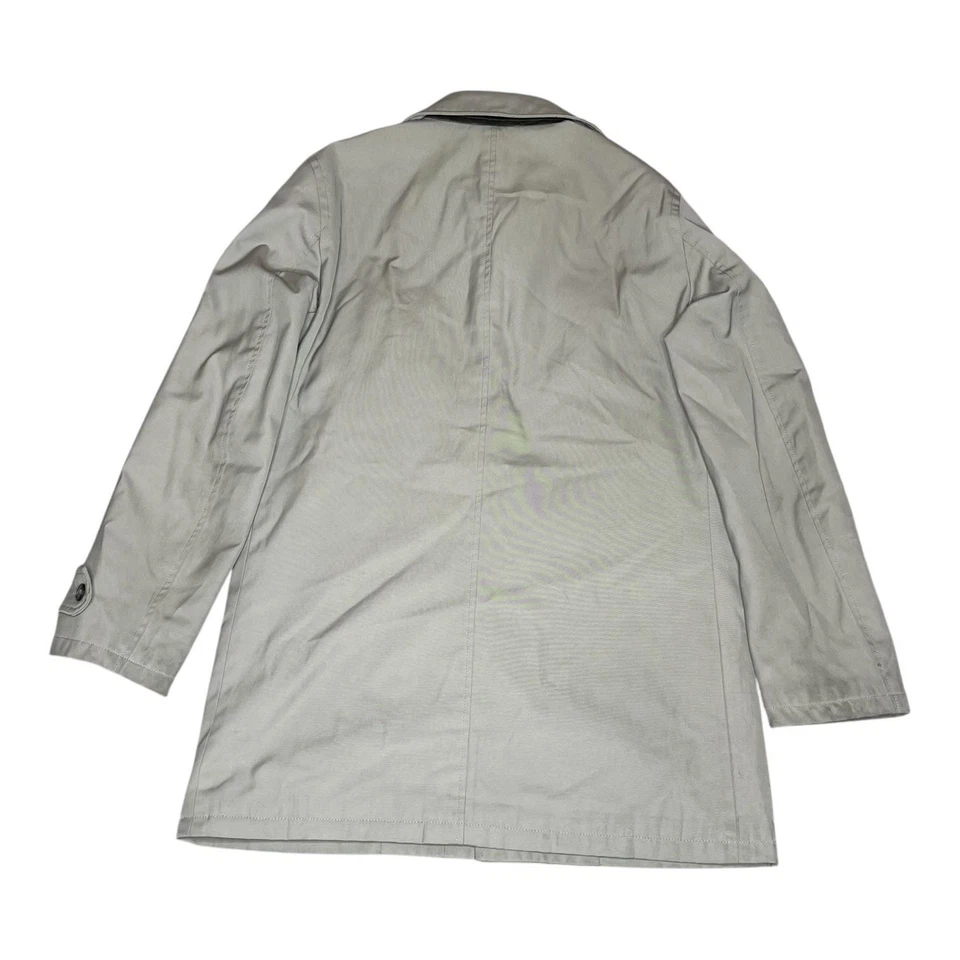 Banana Republic Coat Mens Medium Khaki Leather Trim Button Zip Lined Topcoat - Image 2 of 4