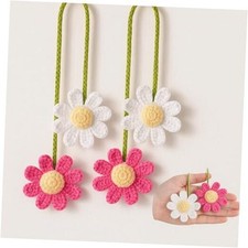 2 Pcs Crochet Daisy Car Accessories for Women Cute Car Dangle White,Pink