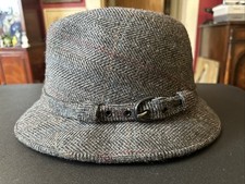 Vtg Kangol Hat Gray Tweed Wool Fedora Player Bucket XL USA