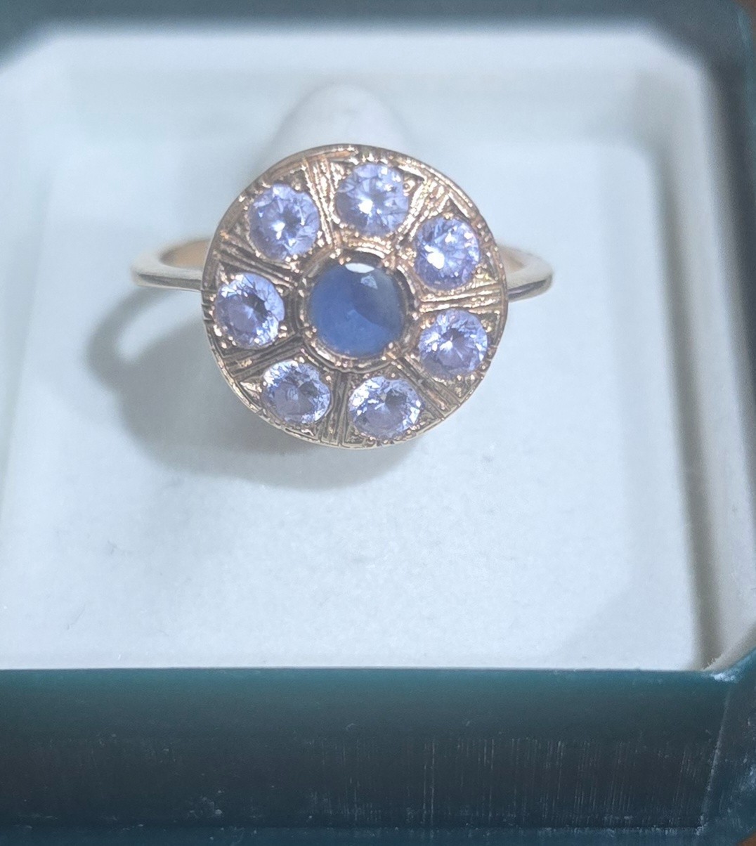Vintage 585 (14K) Gold Ring "Malinka" Design, Natural Stones, Size 17mm.