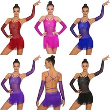 Womens Dance Dress Costume Bodysuit Rhinestones Dancwear Backless Leotard Samba
