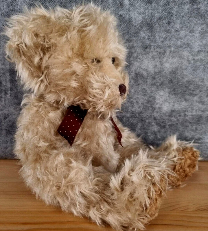Russ Berrie 15" Radcliffe Tan Shaggy Plush Teddy Bear Brown Polk Dot Ribbon