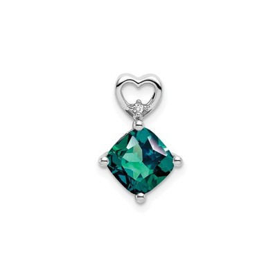 14k White Gold Cushion-Cut Green Gemstone Pendant with Diamond Heart Bail