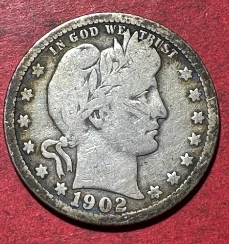 1902 US Barber SILVER Quarter "Philadelphia" Mint! Very Good! Old US Coin!
