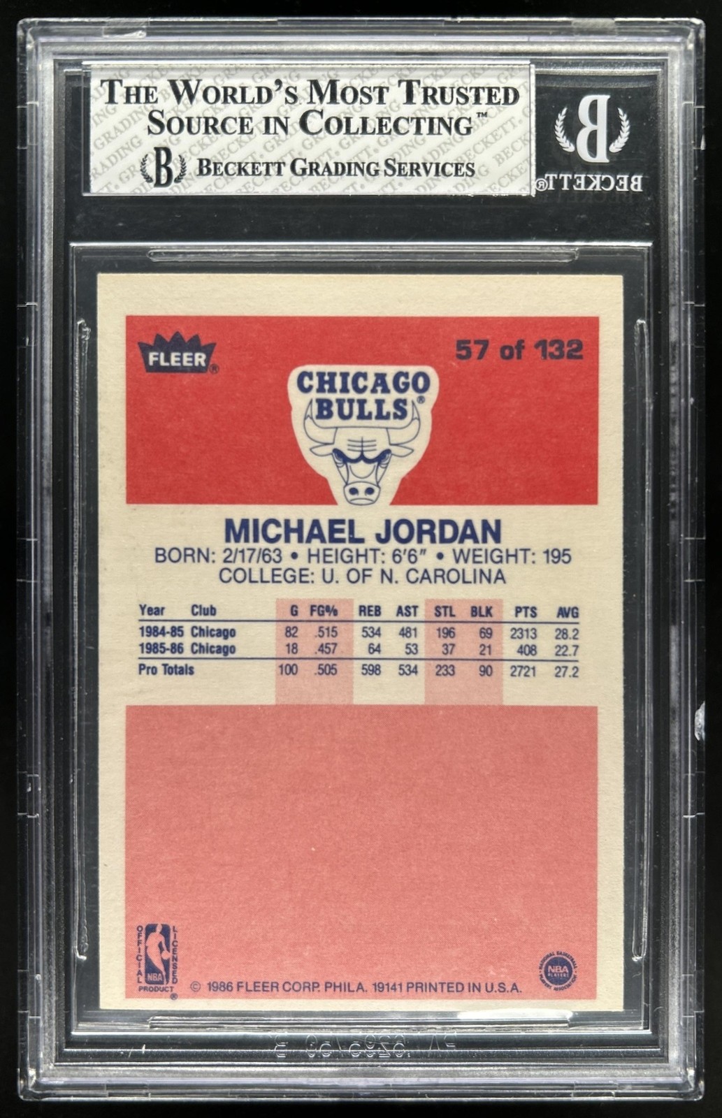 1986-87 Fleer Michael Jordan Rookie RC #57 Bulls BGS 6.5 view 2