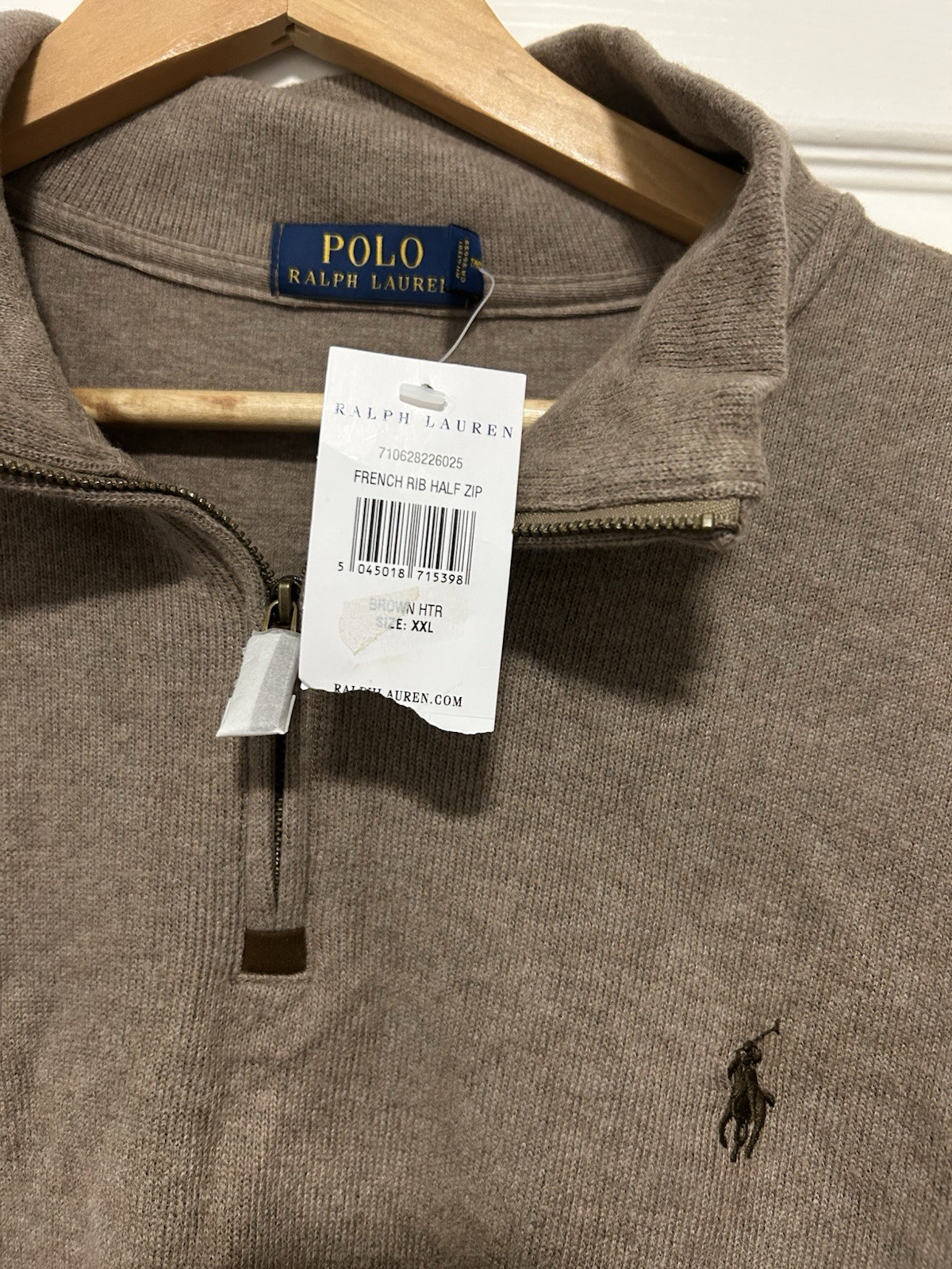 BNWT Light brown cotton quarter zip pullover jumper, Ralph Lauren size XXL image 3