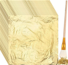 100 Pcs Gold Leaf Sheets for Art Foil Paper Leaf Art Foil Sheets Gilding Brus...