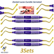 Dental Lucas Curettes Set of 2 Surgical Bone Curettes Serrated Gold Coated Tips