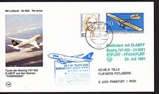 LH 1991  "Erfurt - Frankfurt"  Taufbeleg - *Th&uuml;ringen*,   Ha/Si Nr. 3444 !!