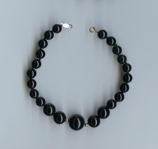 14K 10.09 Gram Solid Yellow Gold 7" Black Onyx Gemstone Bead Strand Bracelet wx