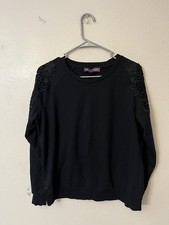Gloria Vanderbilt Womens Lace Pullover Sweatshirt Size M Black Long Sleeve