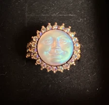 Kirk’s Folly Gold Tone And Aurora Borealis Crystal Moon Face Ring - Size 9