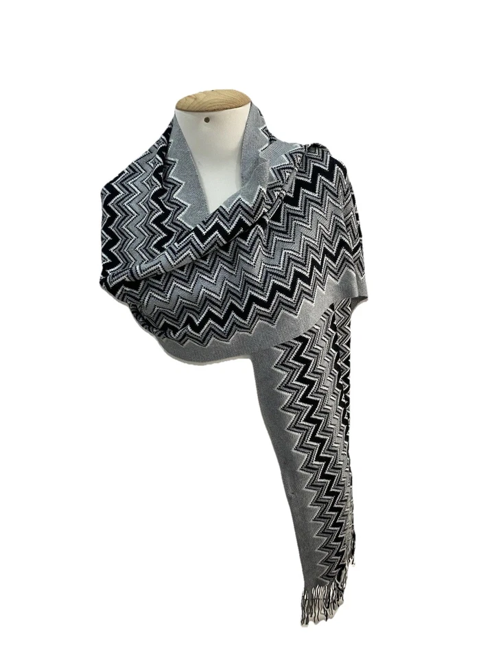 S24 #MISSONI полоски серый прямоугольник шерсти акриловый шарф 86/18 дюймов сделано в Италии - Изображение 2 из 4