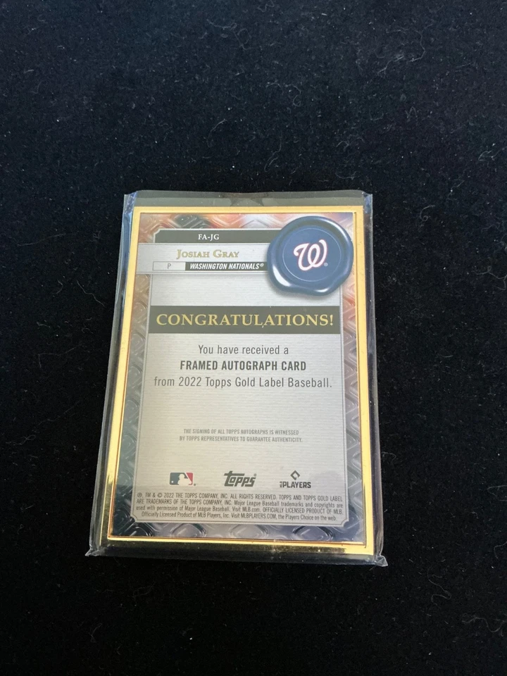2022 Topps Gold Label - Framed Autographs Josiah Gray #FA-JG Rooklie - Image 2 of 2