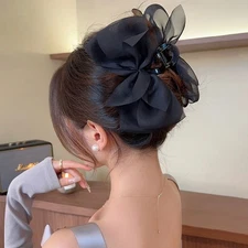 2PACK Mesh Tulle Large Bow Hair Clip Two-sided Gauze Bowknot Hair Claw Hairpins