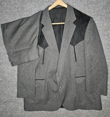 Vintage Circle S Suit Men 48S Western Cowboy 42×27 USA 2 Piece Dacron Faux Suede