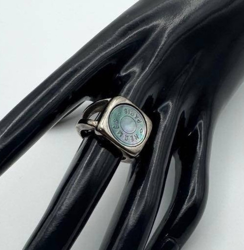 HERMES Corozo Sellier Ring Shell Silver Tone Meta… - image 1