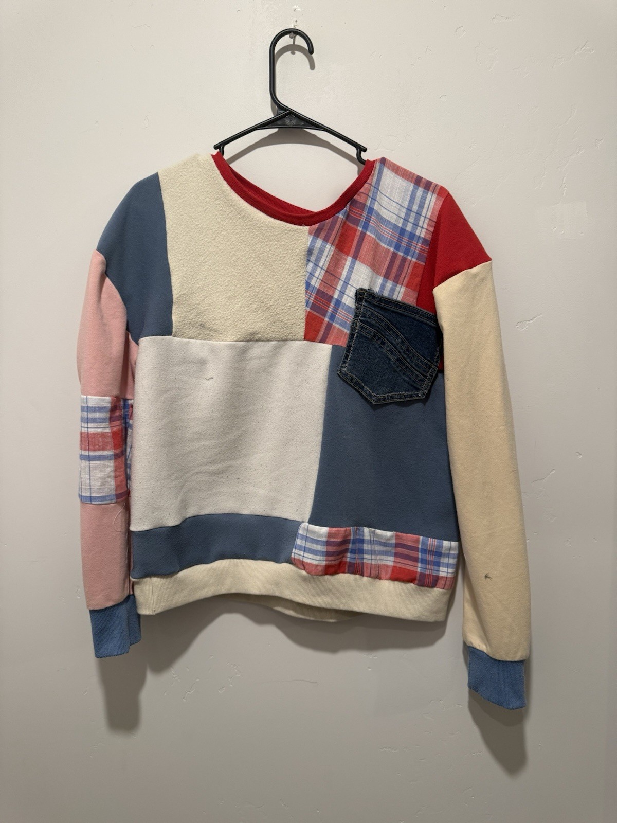 Patchwork Upcycle Reworked Oversize Red White Blu… - image 1