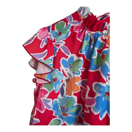 Blusa Top Floral Volantes Cuello Simulado Sin Mangas Colorida Primavera Verano - Imagen 5 de 12
