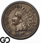 1864 Indian Head Cent Penny, Copper-Nickel, AU++, Better Date
