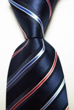 New Classic Striped Dark Blue Red White JACQUARD WOVEN Silk Men's Tie Necktie