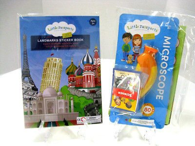 Little Passports  Global Adventure Lot 2 Microscope & Landmark Sticker Book NEW