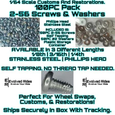 100pc 2-56 Screw Self Tap FOR 1/64 Scale Customs Restorations Hot Wheel & Other