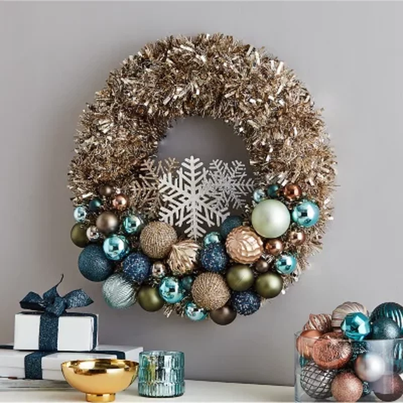 Shatterproof Ornament Tinsel Wreath Blue eBay