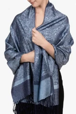 NEW Achillea - Vintage Two Tone Cashmere Pashmina Scarf Steel Blue