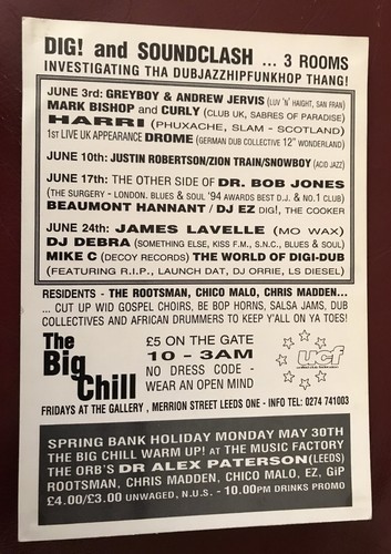 Cool design Burroughs Big Chill CLUB FLYER Gallery Leeds Dig! and Soundclash VG+ - Picture 2 of 2
